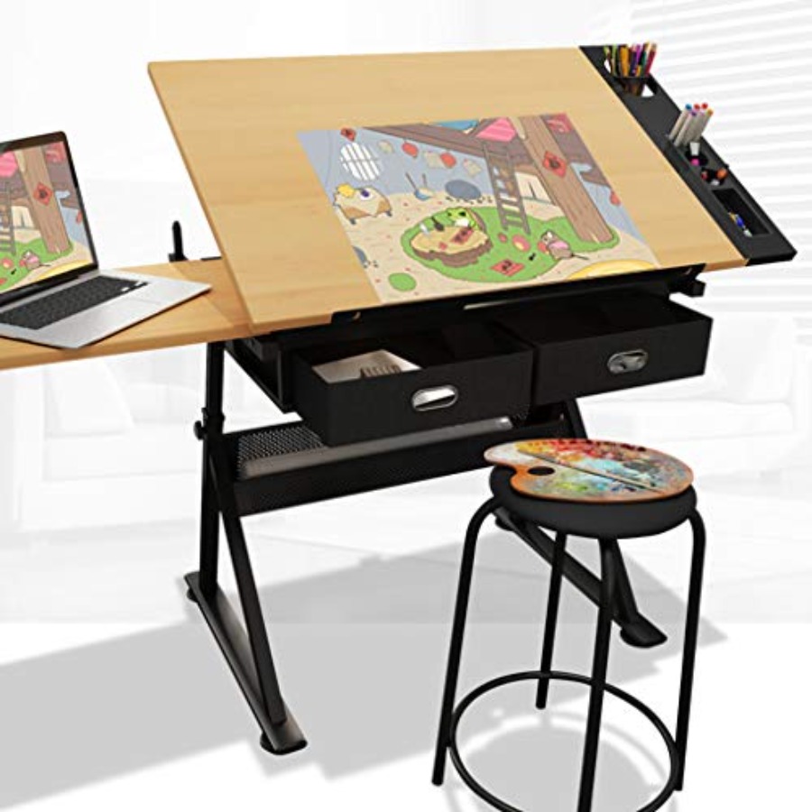 Art & Craft Valley - Drafting Table with Storage Height Adjustable