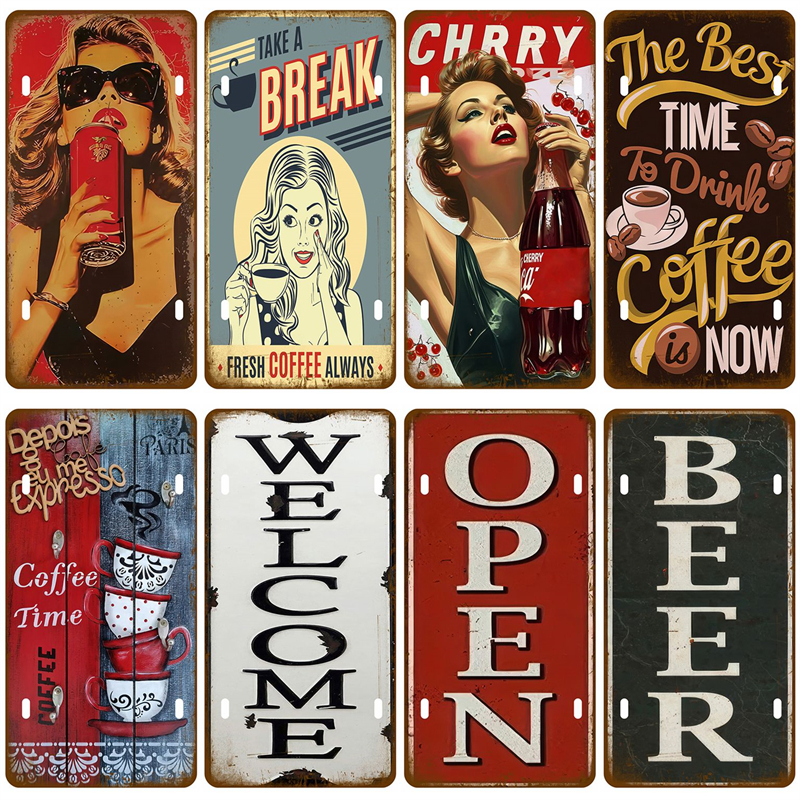Art Craft Club - Cold Beer Wine Coffee Metal Signs