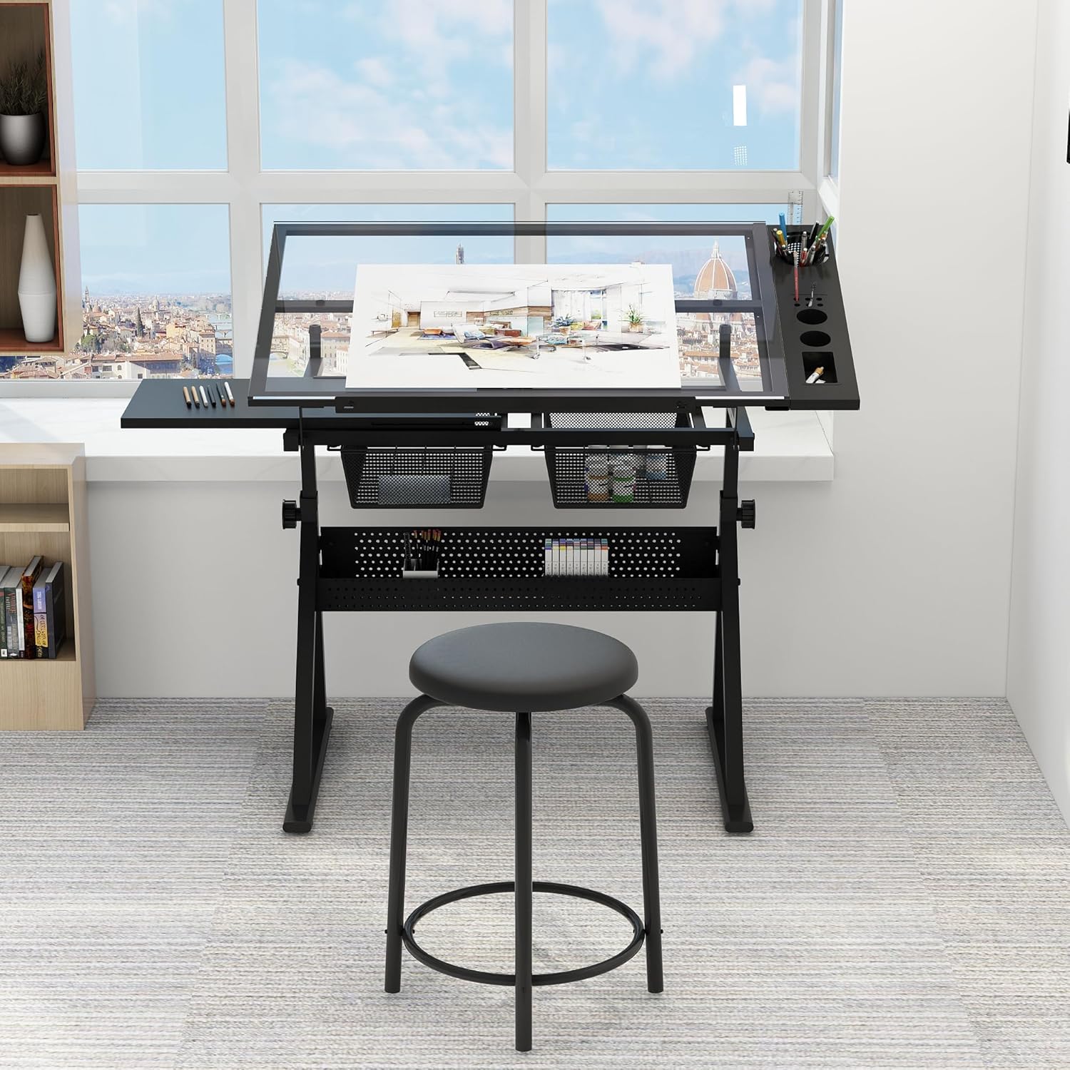 Art & Craft Valley - Table w/Stool, Height Adjustable Drawing Table,