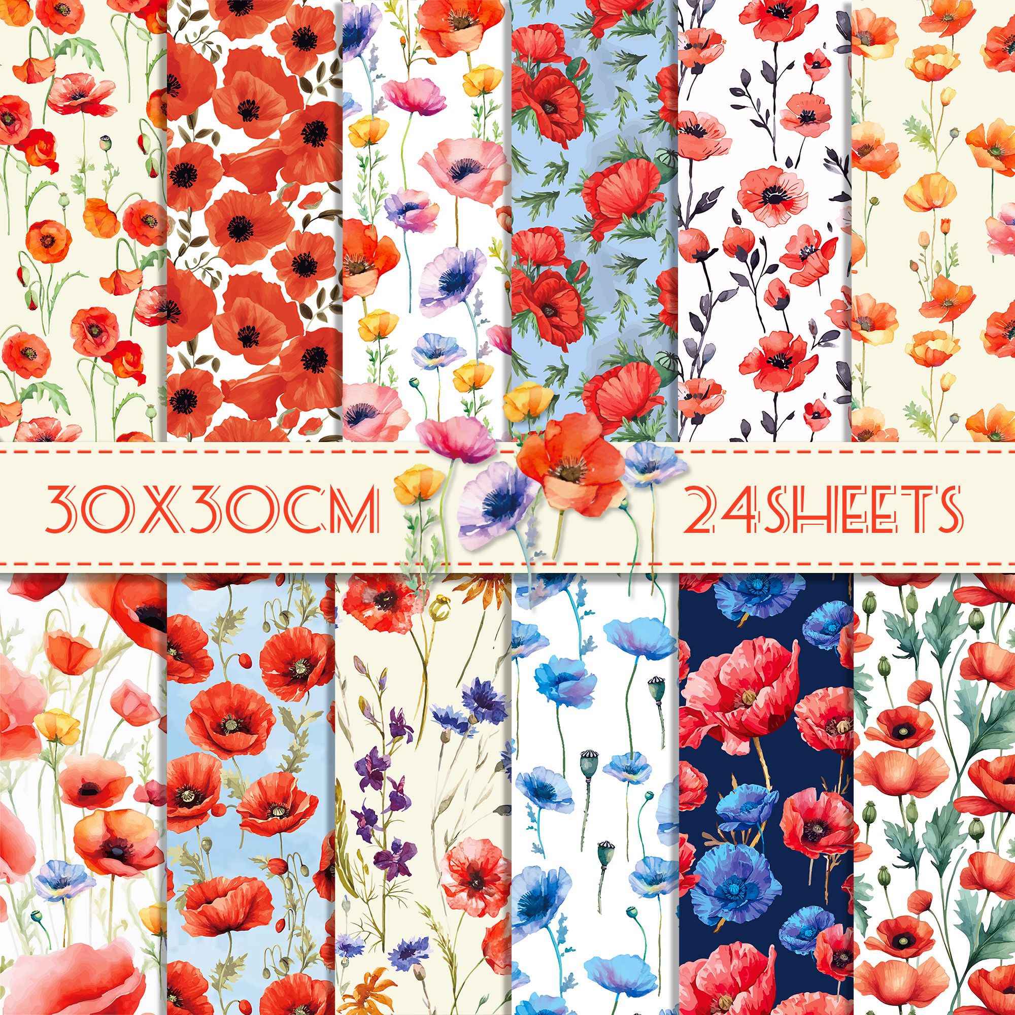 24pcs 30*30cm Poppy Red Flower - Art Craft In Paper บทวิจารณ์และราคา