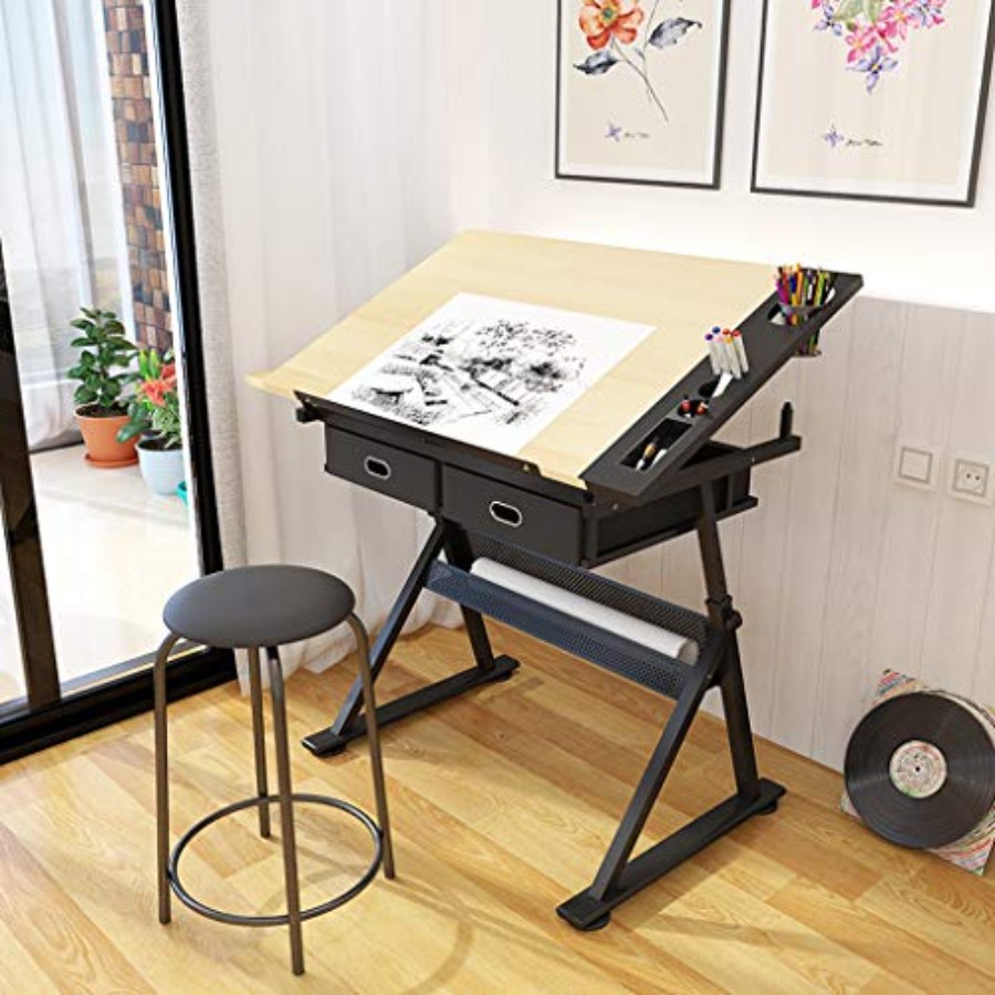 Drafting Table with Storage He - Art & Craft Valley บทวิจารณ์และราคา