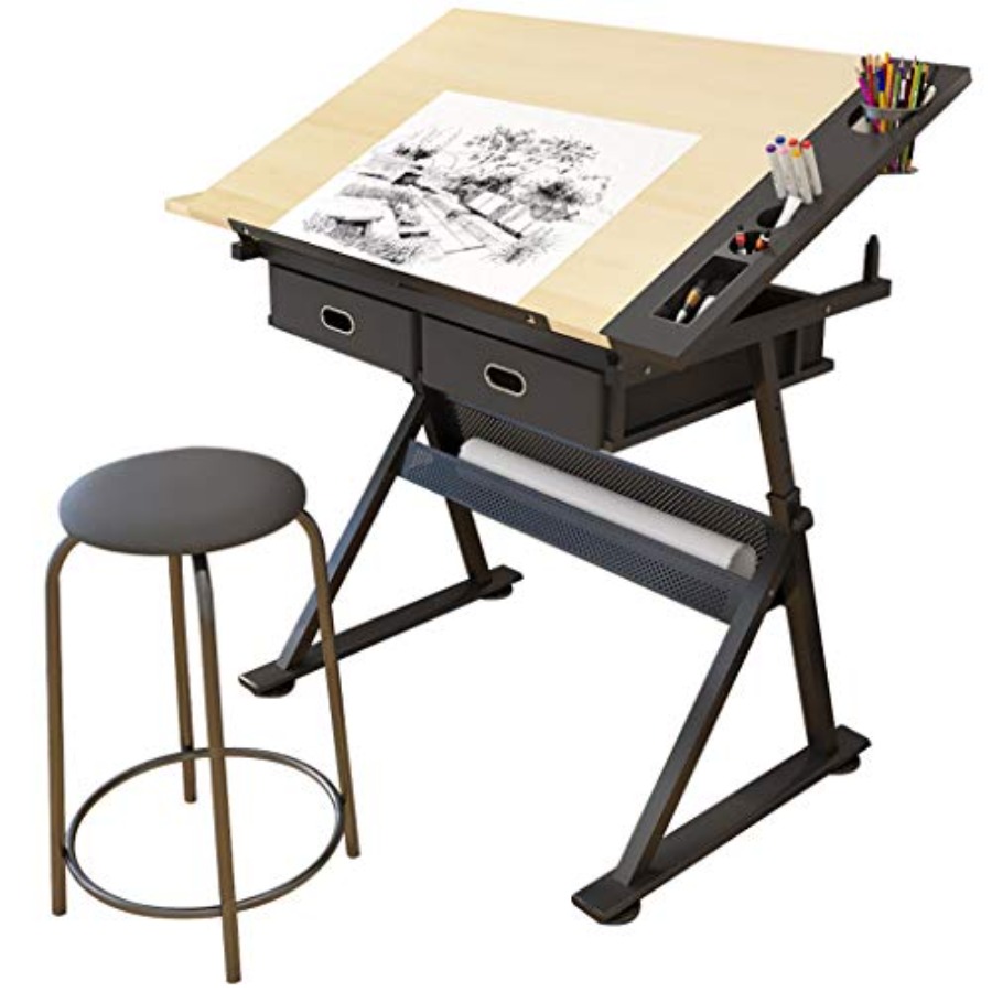 Drafting Table with Storage He - Art & Craft Valley บทวิจารณ์และราคา