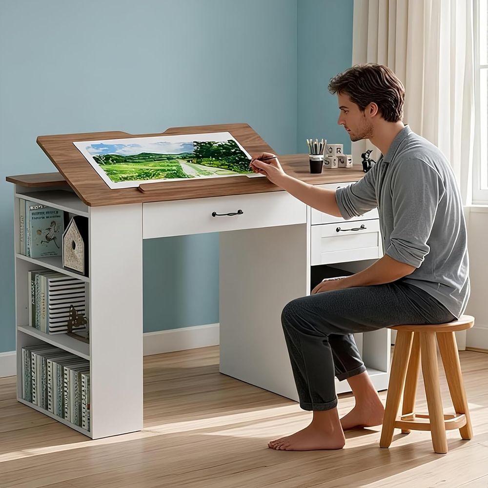Adjustable Desk with Storage a - Art & Craft Valley บทวิจารณ์และราคา
