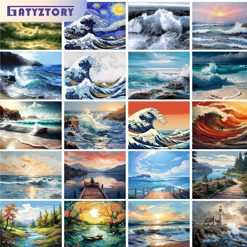 GATYZTORY Framed Ocean Beach R - Art Craft Number บทวิจารณ์และราคา